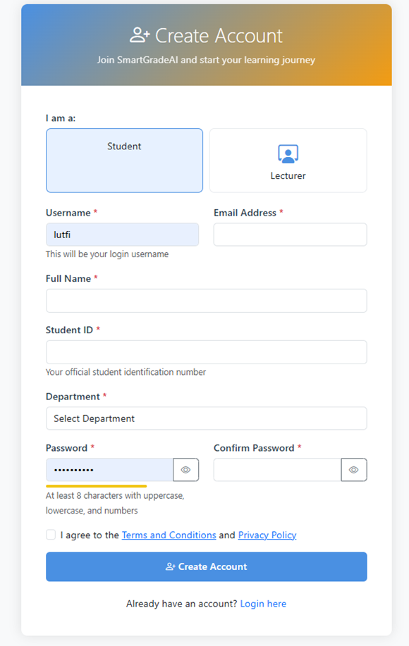 SmartGrade AI Registration Form