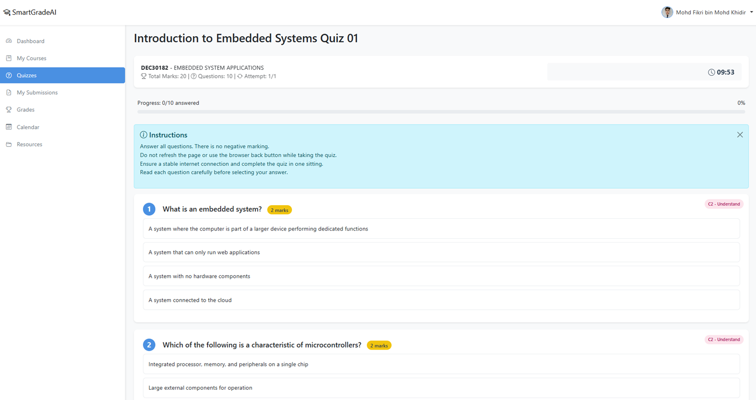 SmartGrade AI Quiz Interface